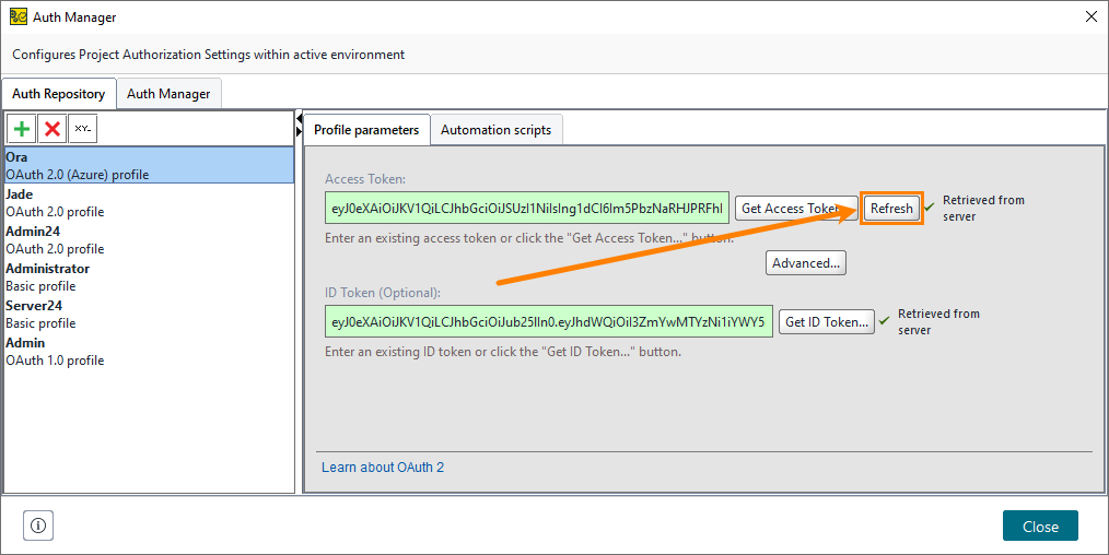 The Refresh button for the manual refresh access token in the Auth Manager