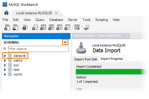 MySQL Workbench: After the end of the import MySQL Workbench: After the end of the import