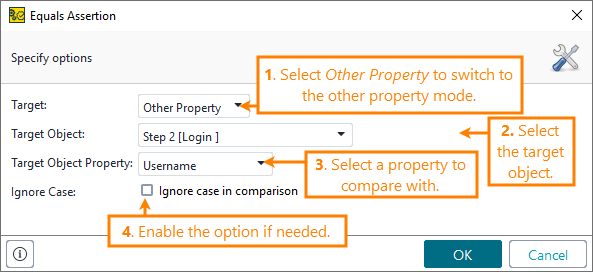 ReadyAPI: Configuring the Equals assertion to compare wit another property