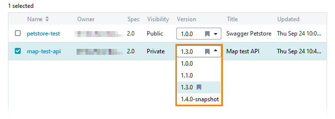 Create project from SwaggerHub: Select version