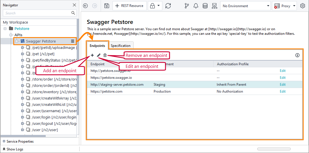 Testing REST APIs in ReadyAPI: The Endpoints page