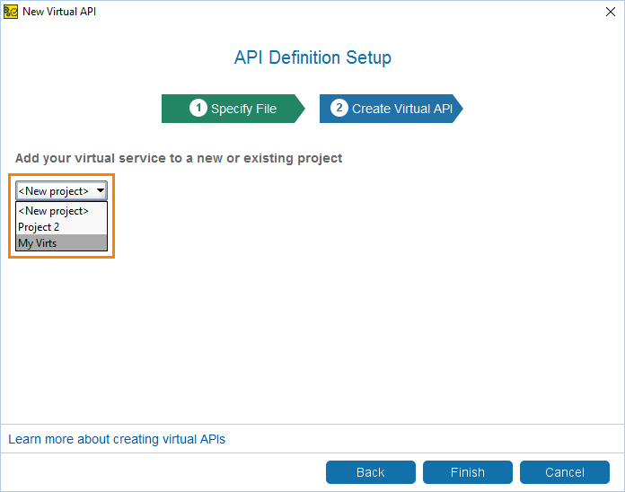 Service virtualization and API testing: Select a project for new virtual service Service virtualization and API testing: Select a project for new virtual service