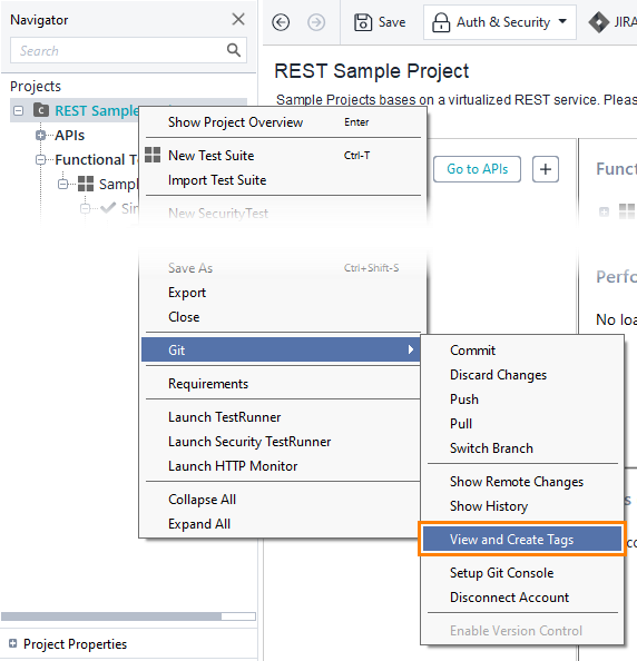 Git integration: View and Create Tags command in context menu