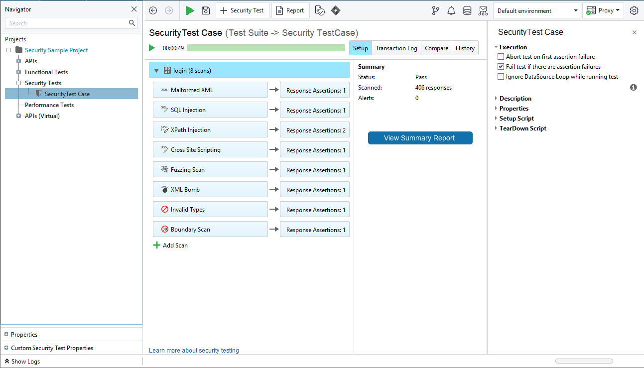 ReadyAPI: The Security Test window
