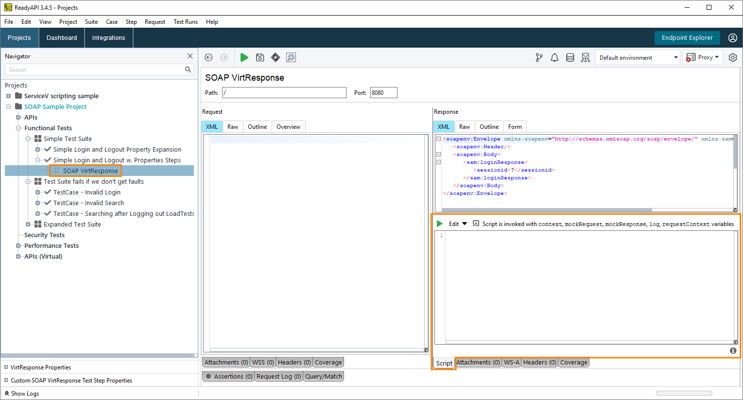Scripting in ReadyAPI Virtualization: VirtResponse test steps script