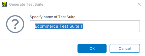 Enter test suite name Dialog for entering a test suite name in ReadyAPI.
