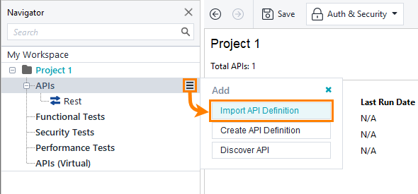 API testing: Add APIs flyout menu