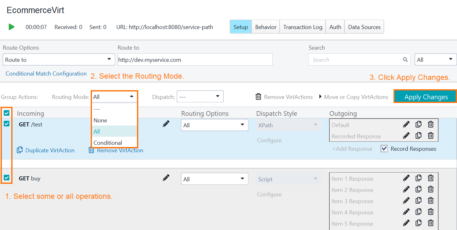 Service Virtualization and API Testing: Setting Routing Mode for Multiple Operations Setting Routing Mode for Multiple Operations