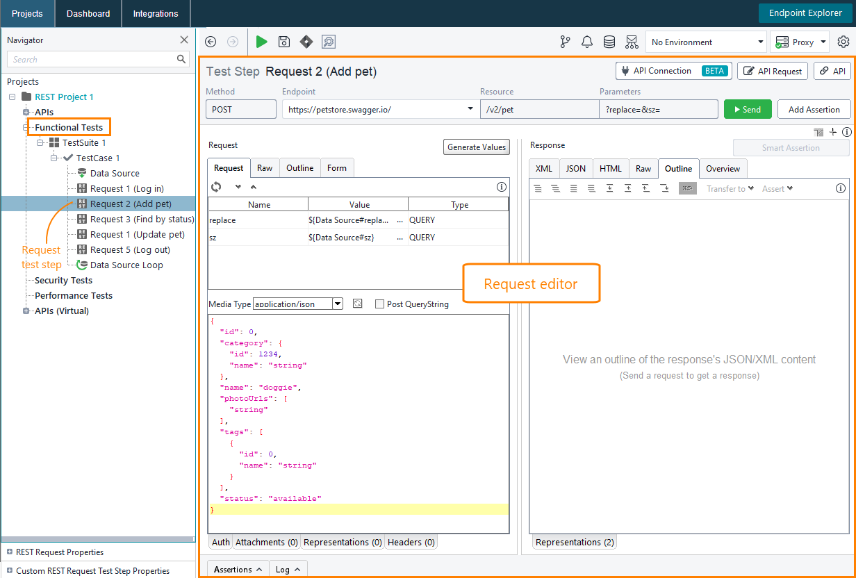 Web service testing with ReadyAPI: Request editor Web service testing with ReadyAPI: Request editor