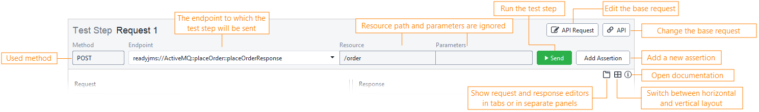 JMS Request test step toolbar for a REST service JMS Request test step toolbar for a REST service