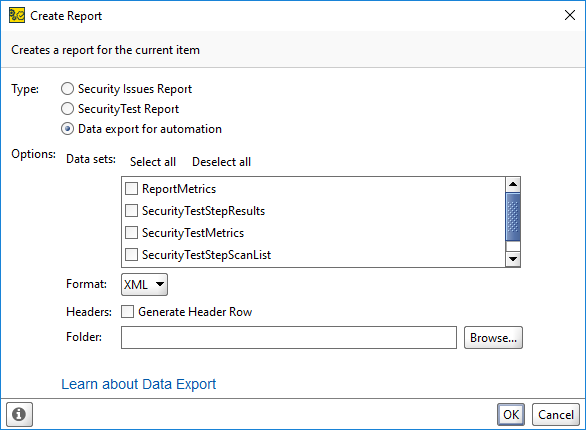 ReadyAPI: The Create Report dialog