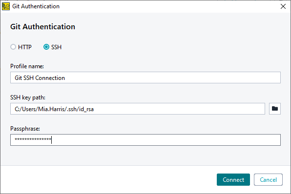 Add a Git account: Connect Git account via SSH