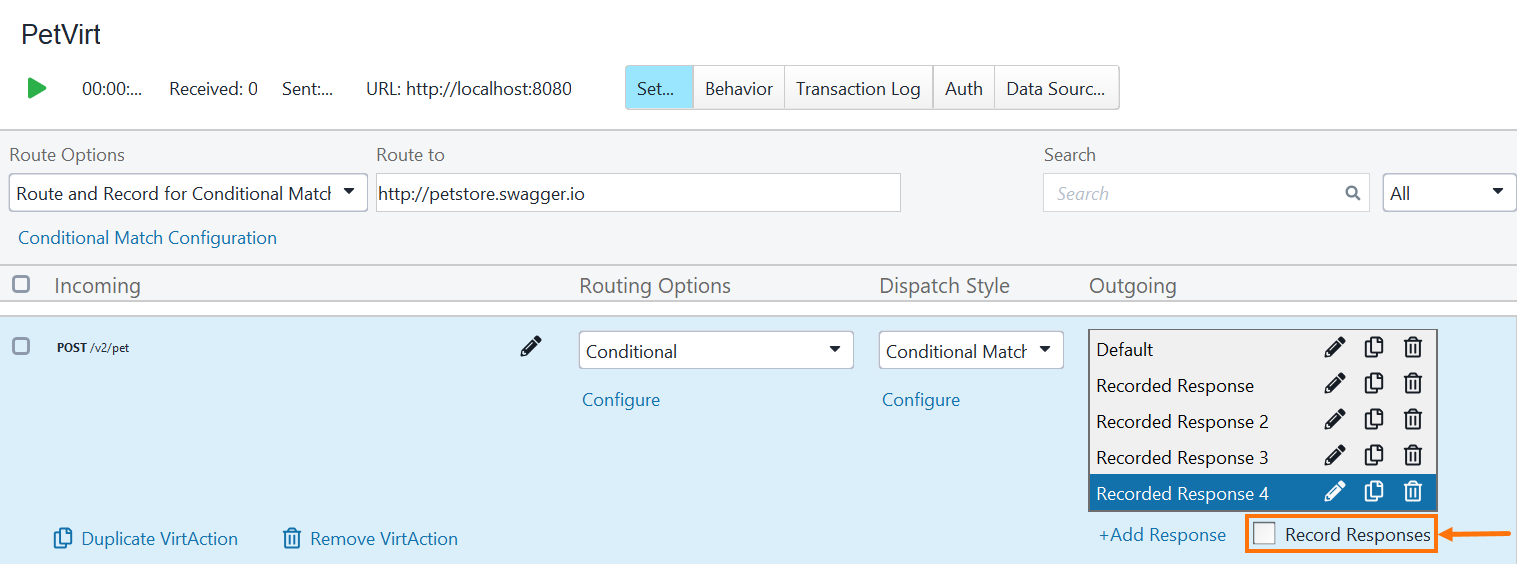 The Record Responses checkbox is deselected to stop recording responses