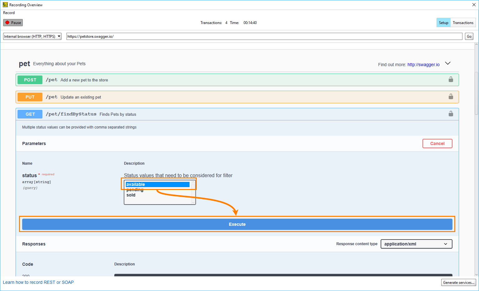 API Discovery: Sending findByStatus request