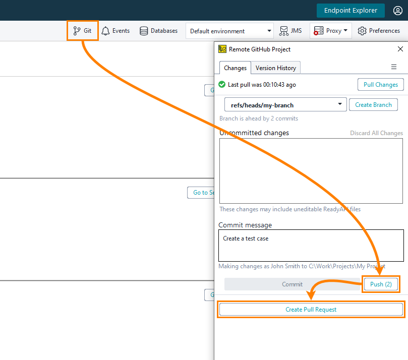 Git integration in ReadyAPI: Selecting branch Git integration in ReadyAPI: Selecting branch