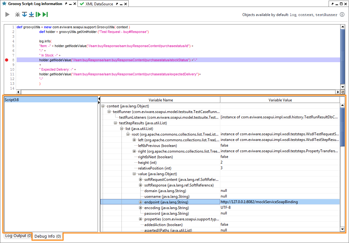 Groovy Script Debugging: Debug Info panel Groovy Script Debugging: Debug Info panel