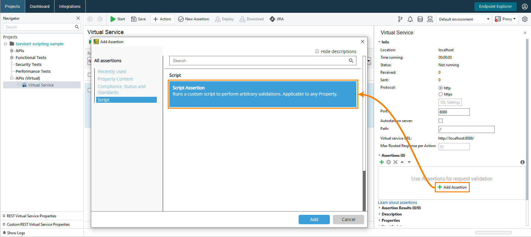 Scripting in ReadyAPI Virtualization: Script assertion