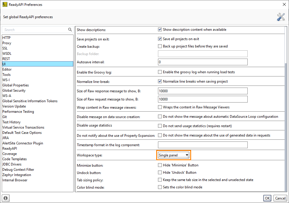 The Workspace type option in preferences The Workspace type option in preferences