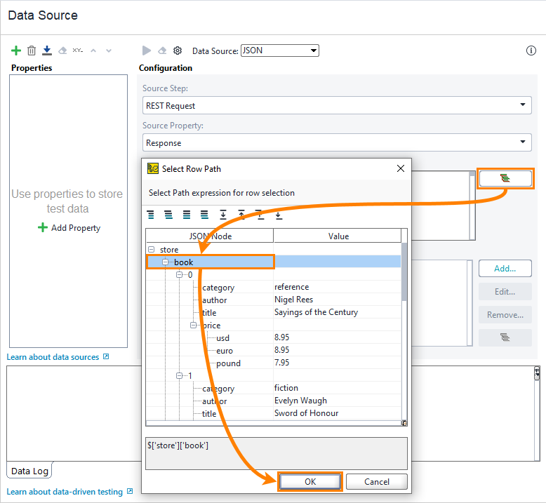 Configuring JSON data source: Specify Row Path Configuring JSON data source: Specify Row Path