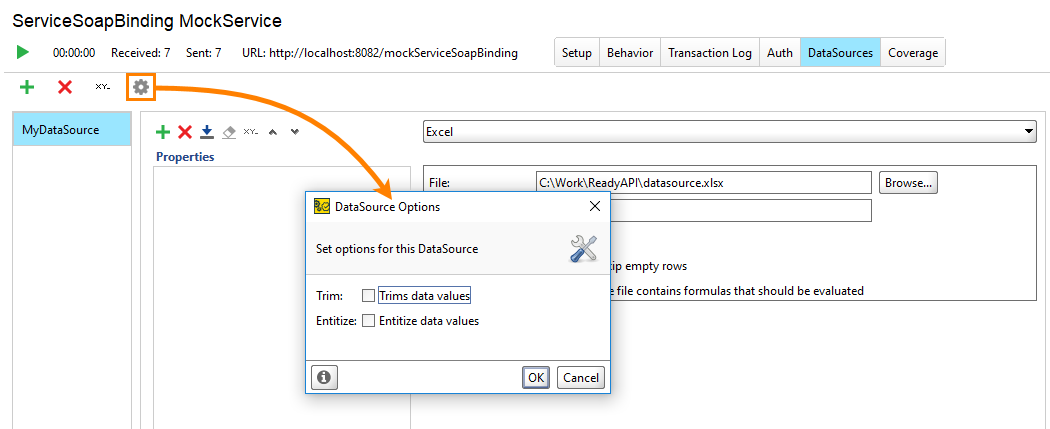 Service virtualization and API testing: Setting up data source options