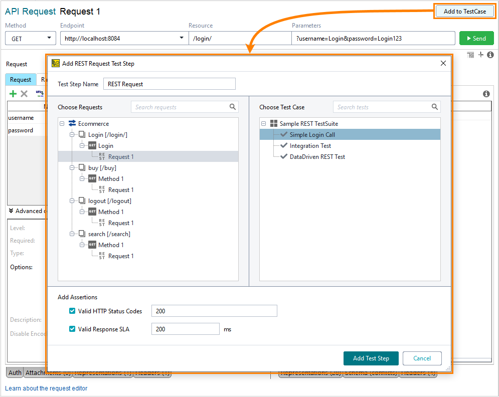 Testing REST services in ReadyAPI: Add REST request to a test case