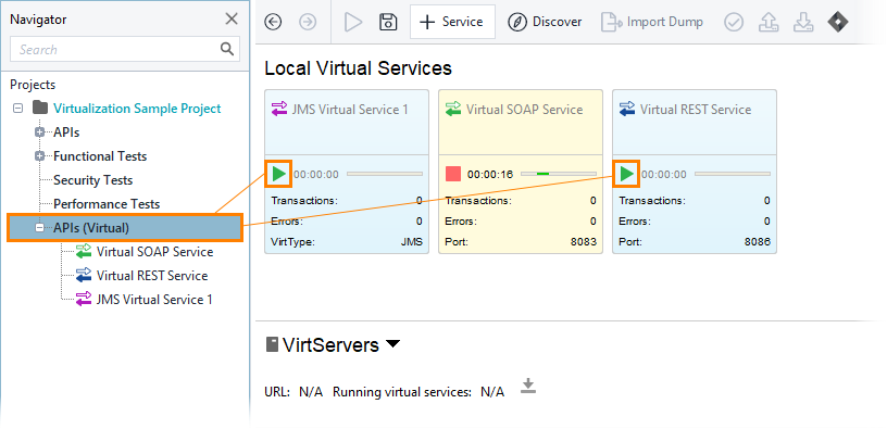 Service virtualization and API testing: Running virtual service from the ReadyAPI Virtualization editor