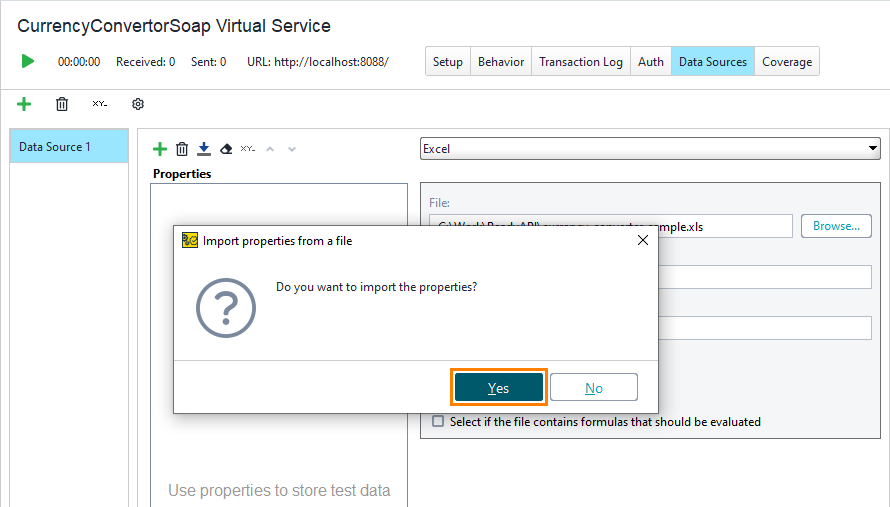 Service virtualization and API testing: Import properties message Service virtualization and API testing: Import properties message
