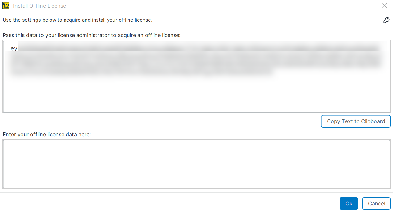Install Offline License: Enter License Data ReadyAPI Install Offline License dialog showing fingerprint data and field to enter offline license data.
