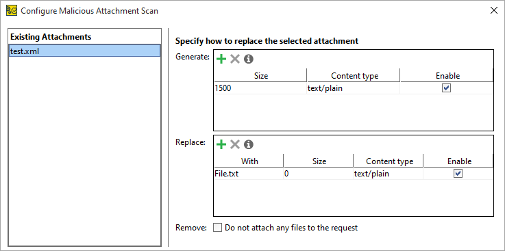 ReadyAPI: The Configure Malicious Attachment Scan dialog