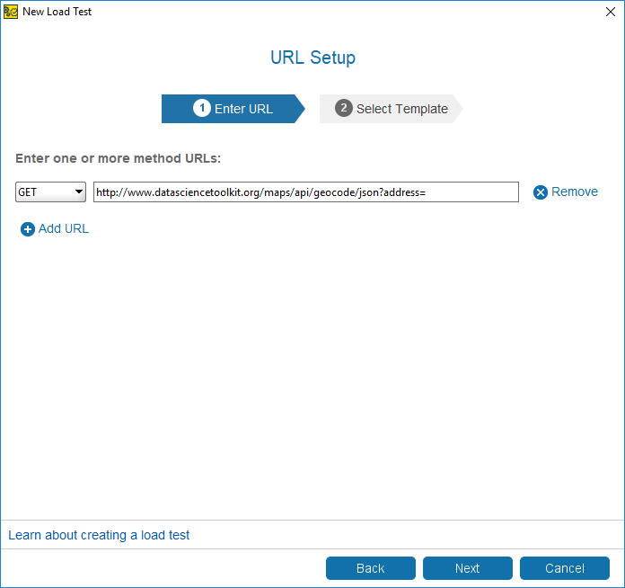API load testing with ReadyAPI: Specify a URL