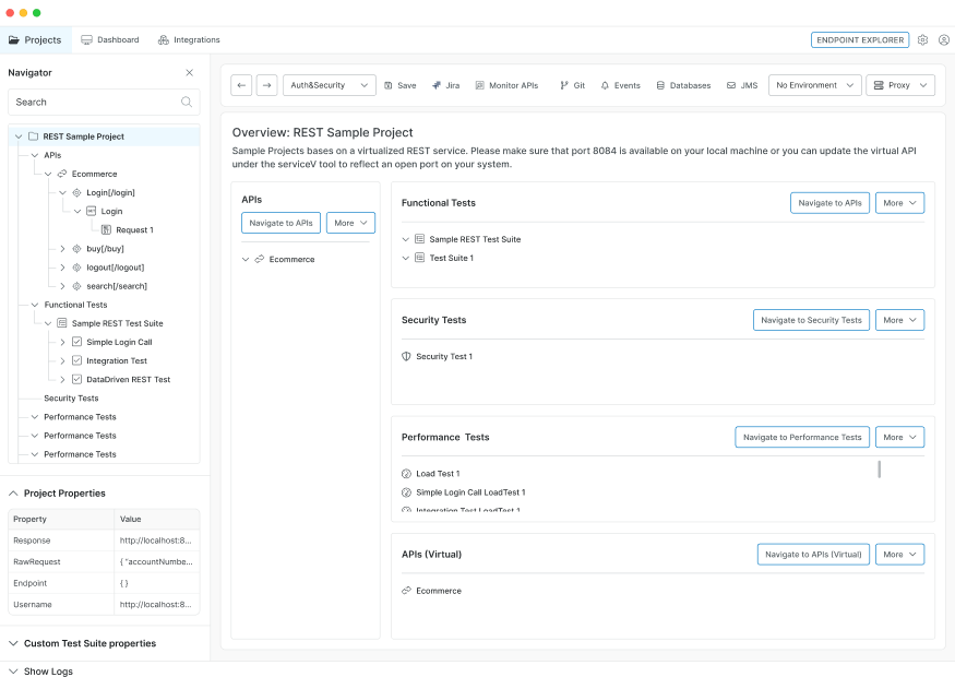REST Sample project displayed in the redesigned ReadyAPI user interface.