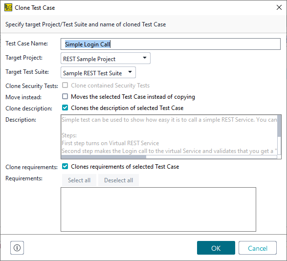 Clone Test Case dialog