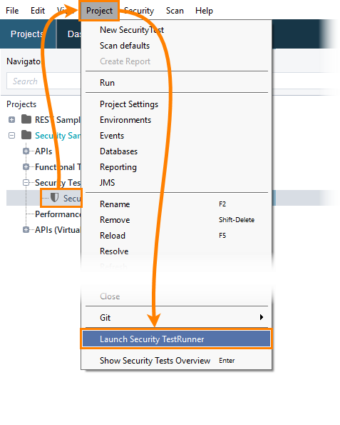 ReadyAPI: Launching the security test runner from the main menu