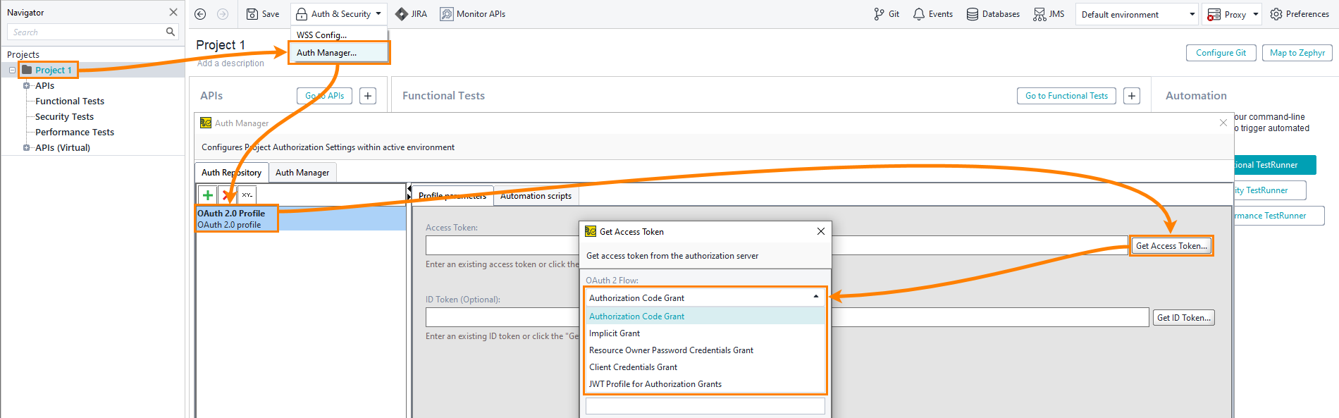 Select OAuth 2.0 flow via the Auth Manager Select OAuth 2.0 flow via the Auth Manager