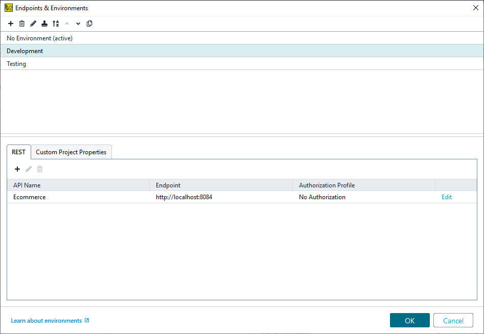 ReadyAPI: The REST tab of the Environments editor