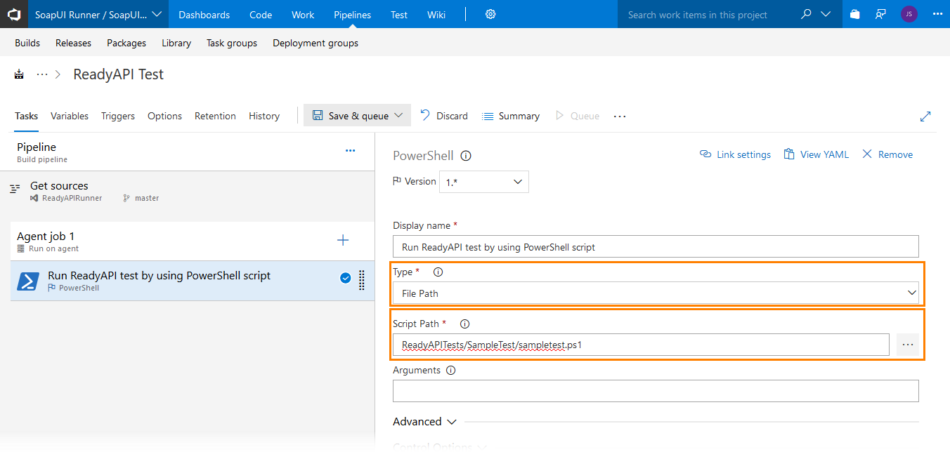 Configure a PowerShell task
