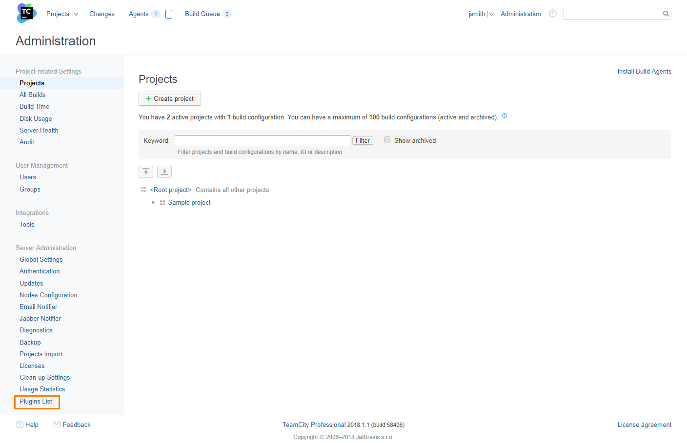 TeamCity: The Administration screen