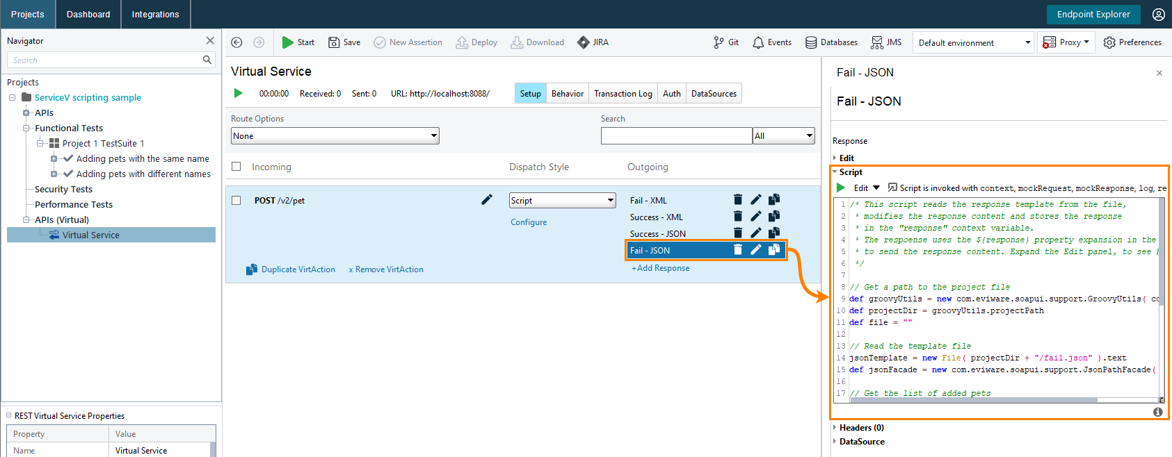 Scripting in ReadyAPI Virtualization: Virtual response script