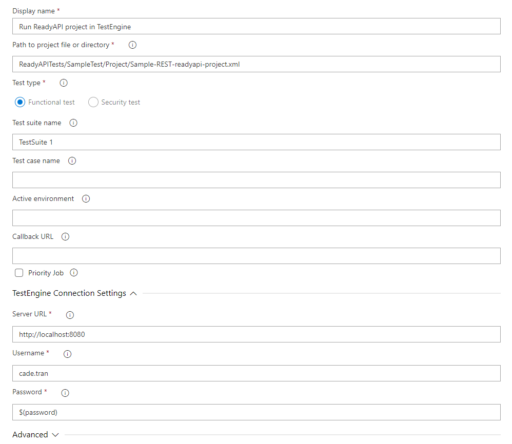 Configure a Run ReadyAPI projects in TestEngine task Configure a Run ReadyAPI projects in TestEngine task