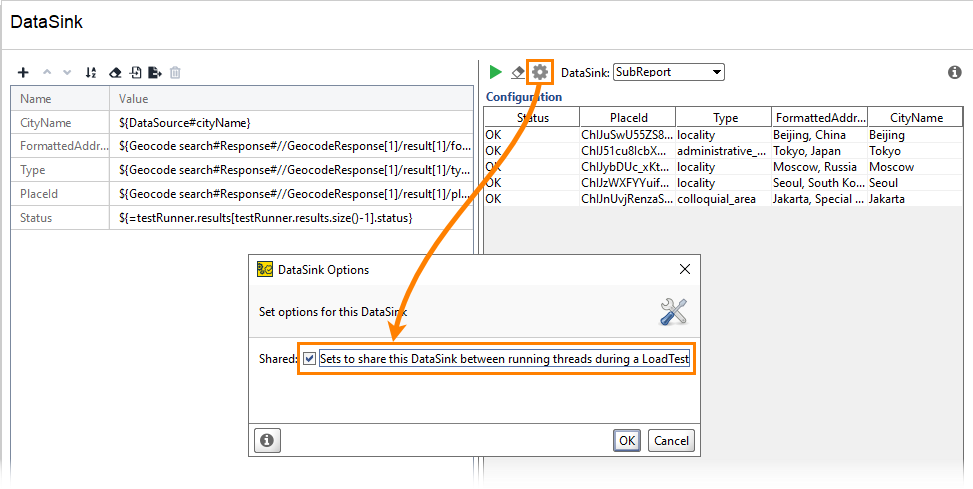 ReadyAPI: The Data Sink Options dialog ReadyAPI: The Data Sink Options dialog