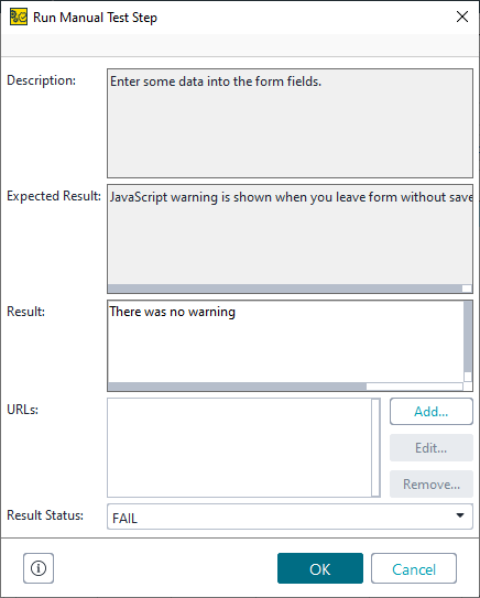 Run Manual test step Run Manual test step
