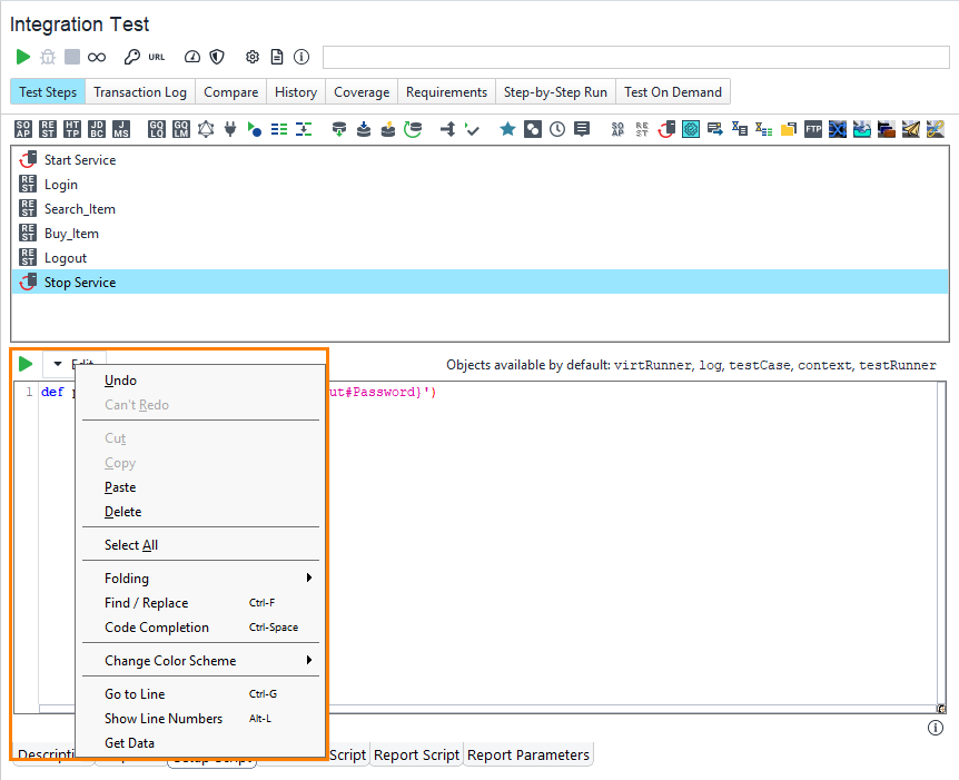 The script editor menu The script editor menu