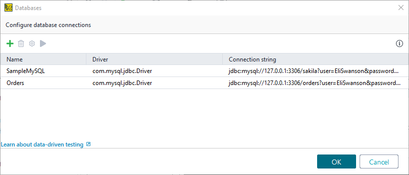 ReadyAPI: The Databases window