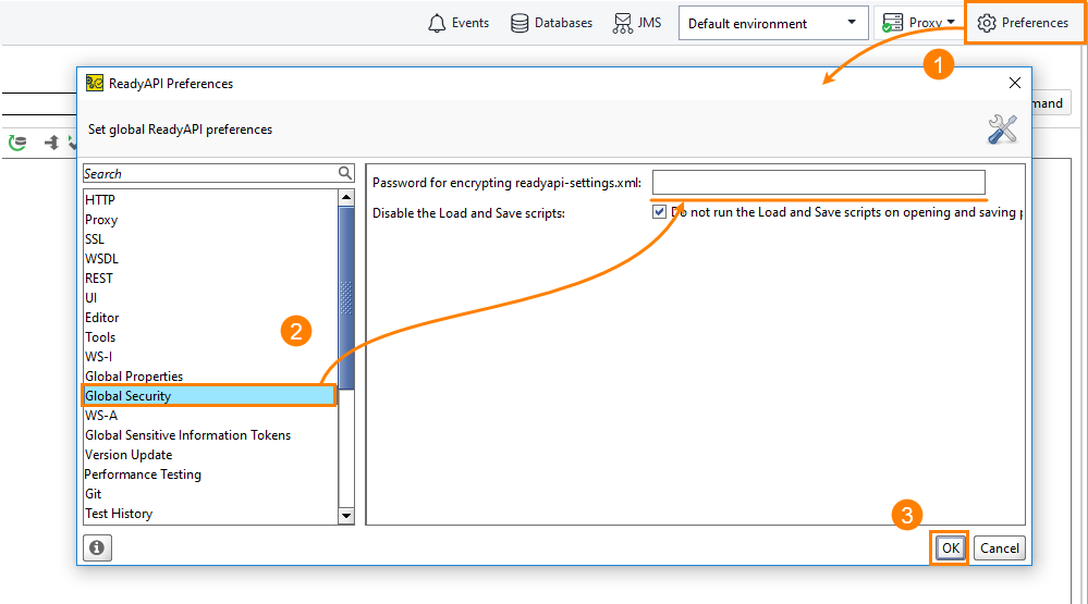 Web service testing with ReadyAPI: Encrypting preferences