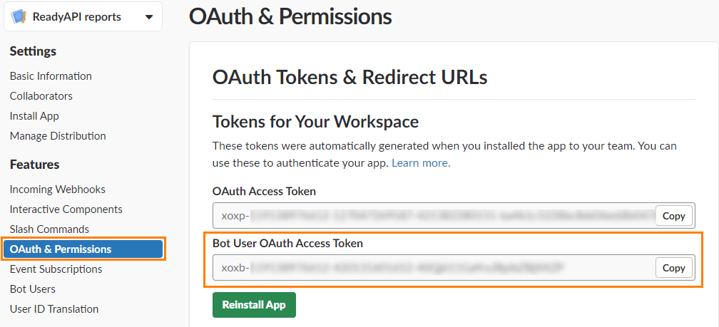 Slack bot authentication token