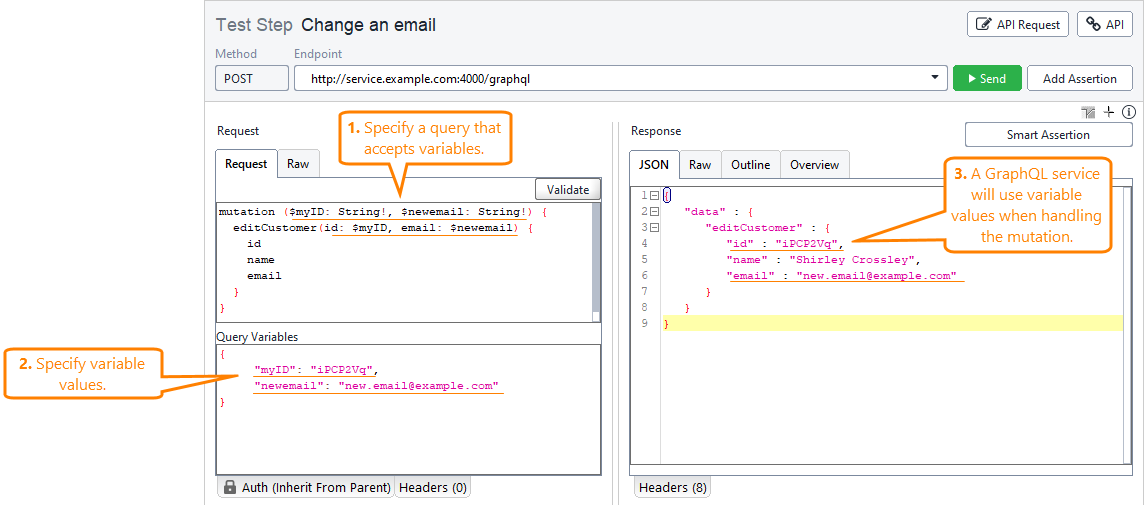 GraphQL support in ReadyAPI: Specifying query variables in the GraphQL Mutation test step
