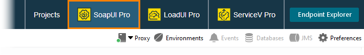 SoapUI in the top navigation menu SoapUI in the top navigation menu