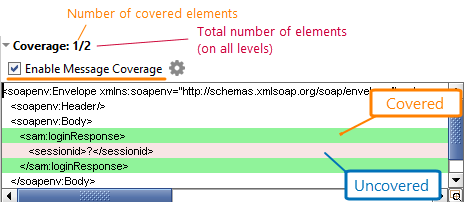 Service virtualization and API testing: Coverage results of a response of a SOAP virtual service