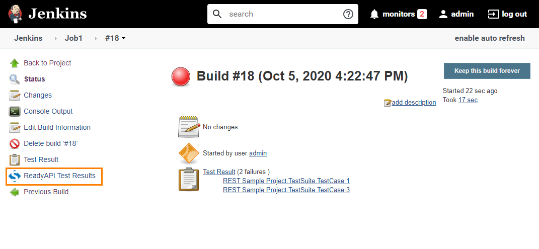 The SoapUI Pro Test Results link The SoapUI Pro Test Results link