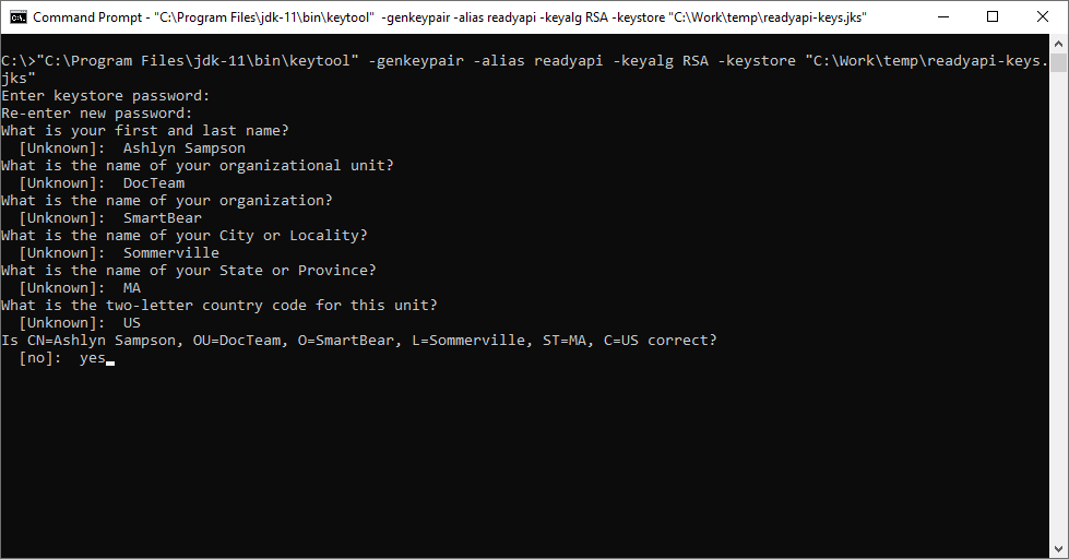 Service virtualization and API testing: Running keytool for generating SSL keystore